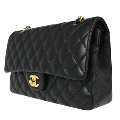 Chanel 2017-2018 Black Lambskin Medium Classic Double Flap Shoulder Bag