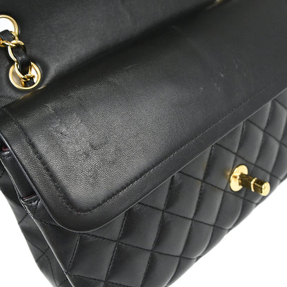Chanel 2017-2018 Black Lambskin Medium Classic Double Flap Shoulder Bag
