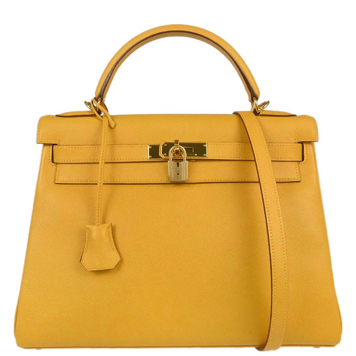 Hermes Jaune Courchevel Kelly 32 Retourne 2way Shoulder Handbag