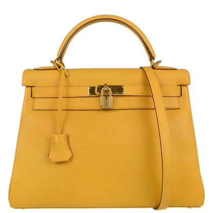 Hermes Jaune Courchevel Kelly 32 Retourne 2way Shoulder Handbag
