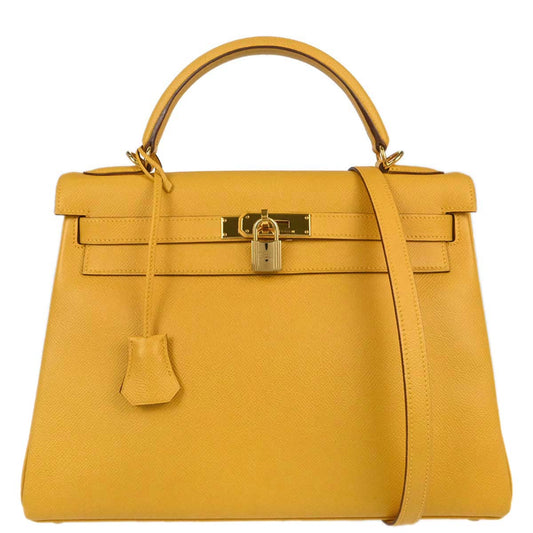 Hermes Jaune Courchevel Kelly 32 Retourne 2way Shoulder Handbag