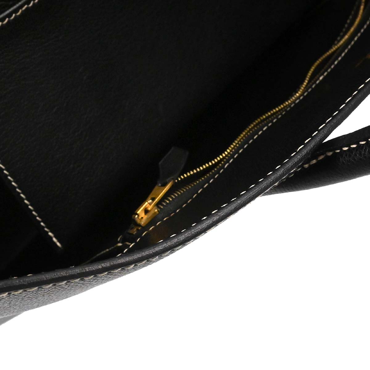 Hermes Black Courchevel White Bus GM Tote Bag