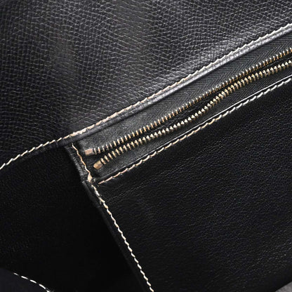 Hermes Black Courchevel White Bus GM Tote Bag