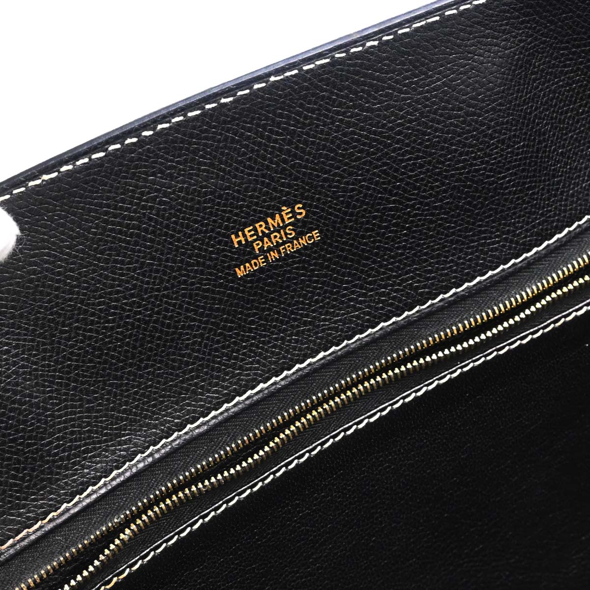 Hermes Black Courchevel White Bus GM Tote Bag