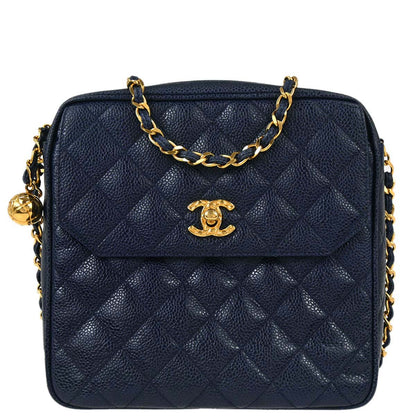 Chanel 1991-1994 Navy Caviar Skin Camera Bag