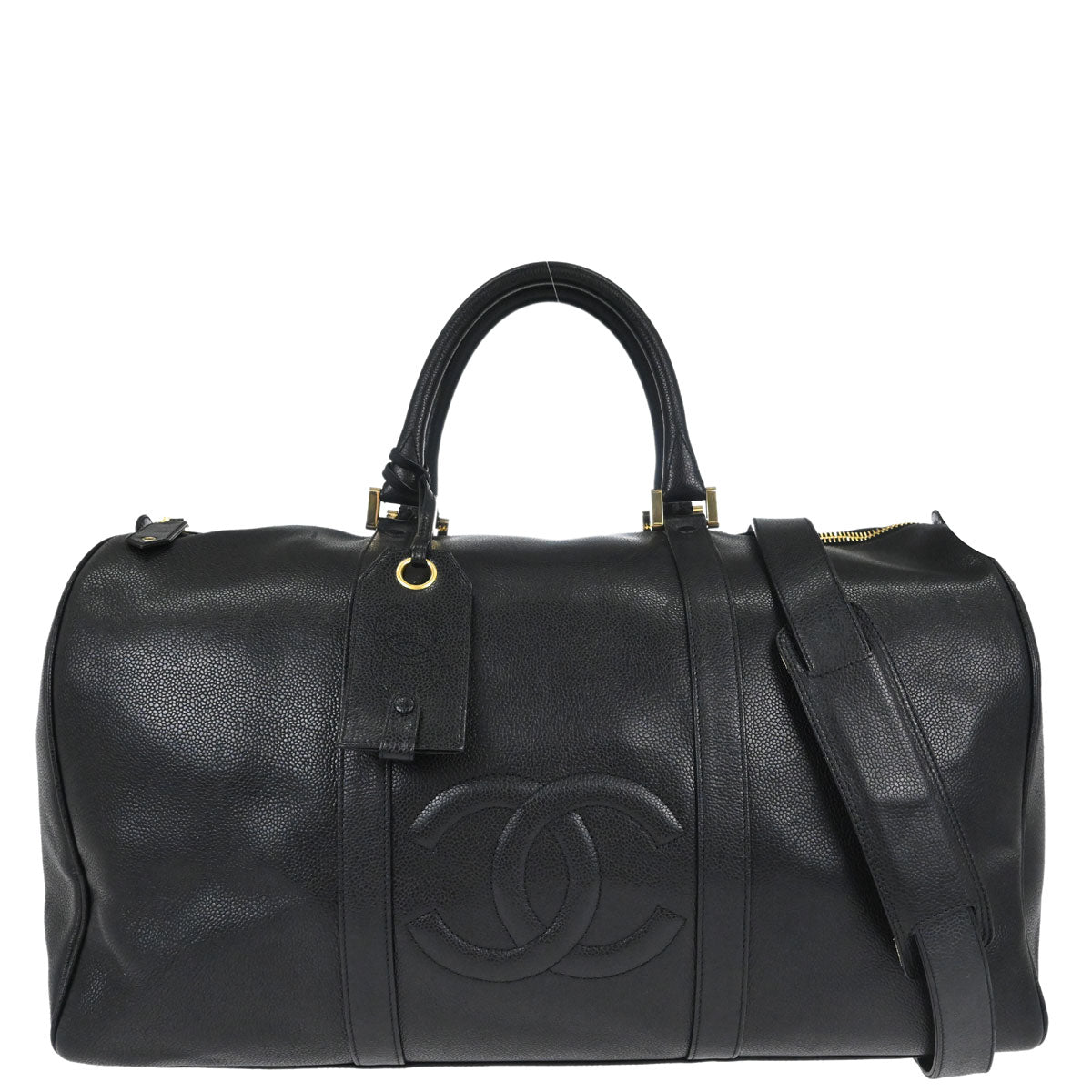 Chanel 1994-1996 Black Caviar Skin 2way Duffle Handbag