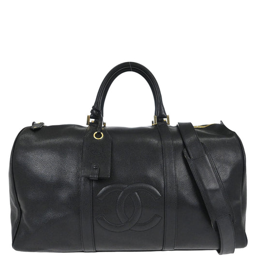 Chanel 1994-1996 Black Caviar Skin 2way Duffle Handbag