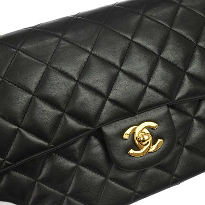 Chanel Black Lambskin Medium Classic Double Flap Shoulder Bag