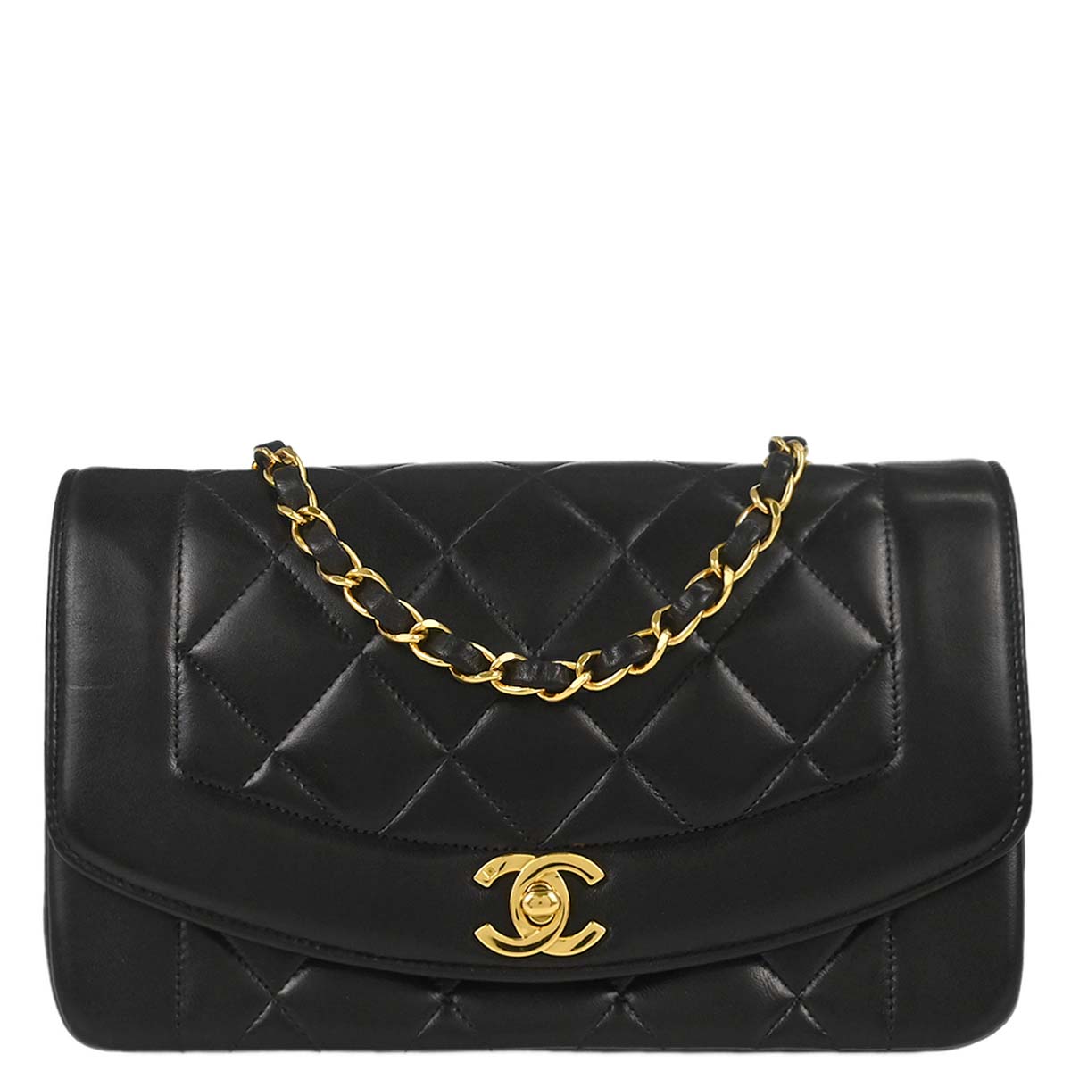 Chanel 1991-1994 Black Lambskin Small Diana Shoulder Bag
