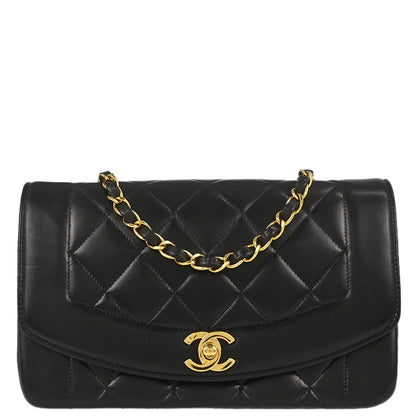 Chanel 1991-1994 Black Lambskin Small Diana Shoulder Bag