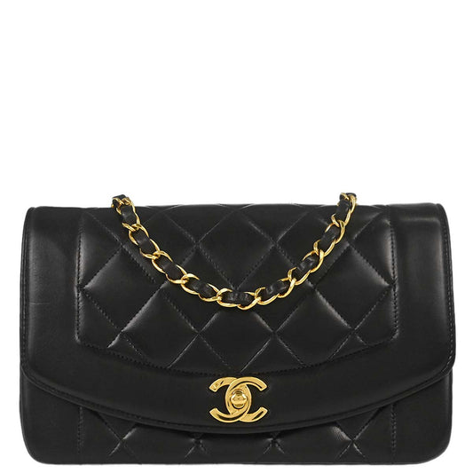 Chanel 1991-1994 Black Lambskin Small Diana Shoulder Bag