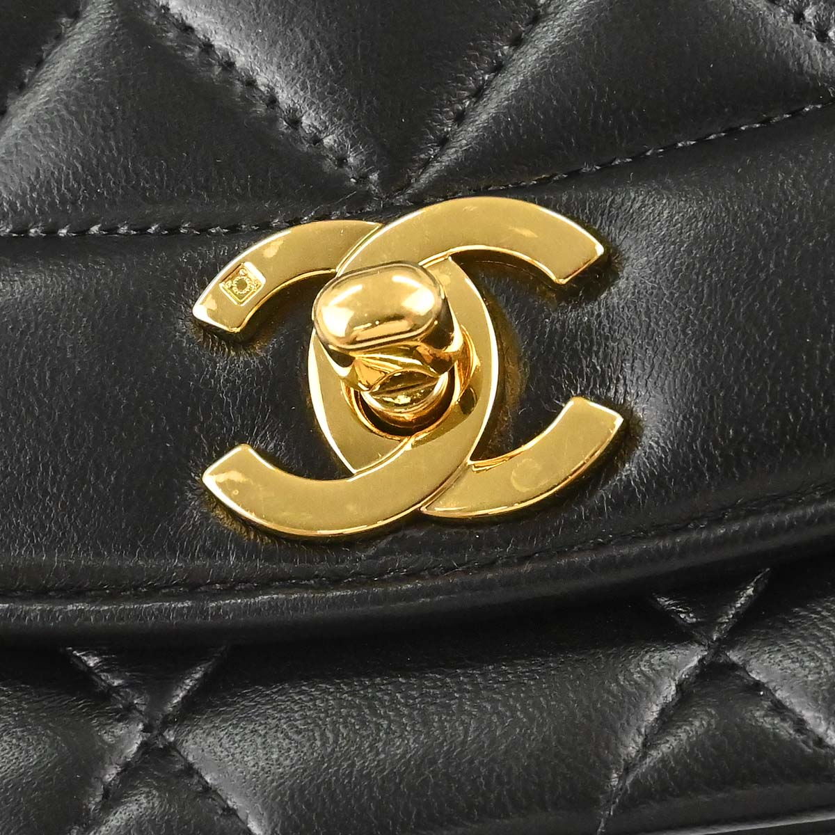 Chanel 1991-1994 Black Lambskin Small Diana Shoulder Bag