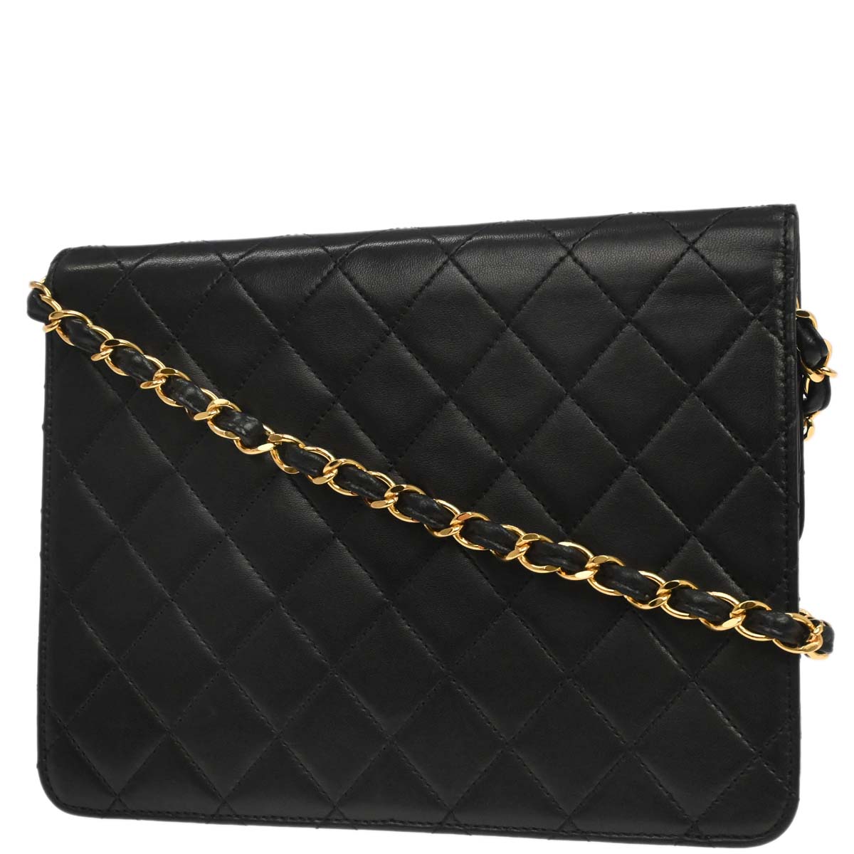 Chanel 1997-1999 Black Lambskin Pushlock Small Half Flap Shoulder Bag