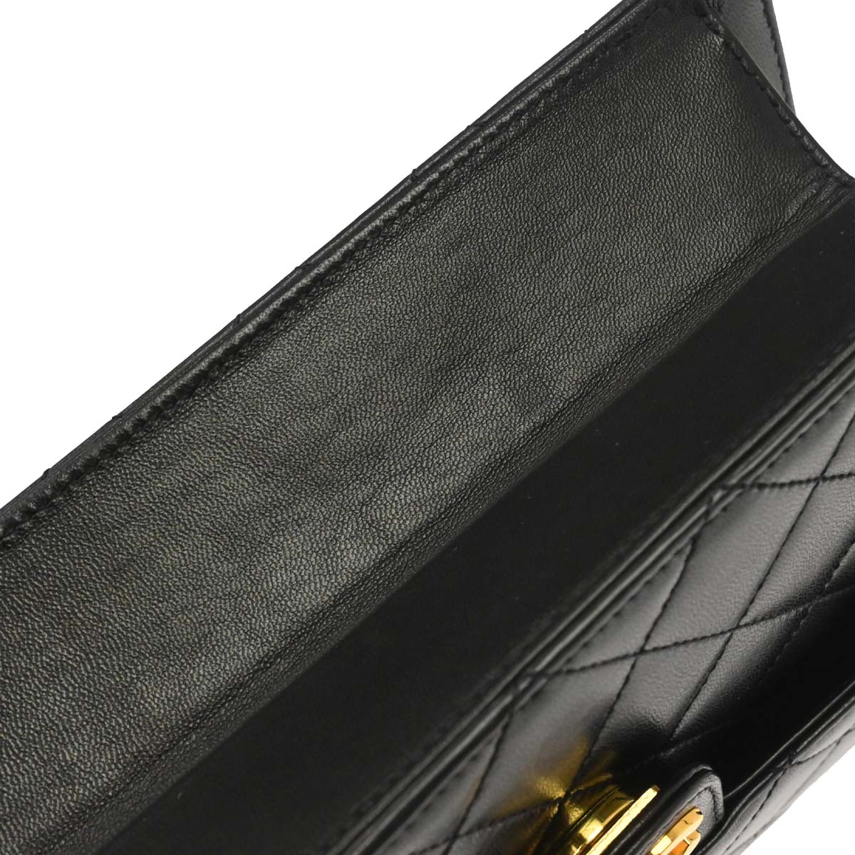 Chanel 1997-1999 Black Lambskin Pushlock Small Half Flap Shoulder Bag