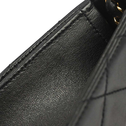 Chanel 1997-1999 Black Lambskin Pushlock Small Half Flap Shoulder Bag