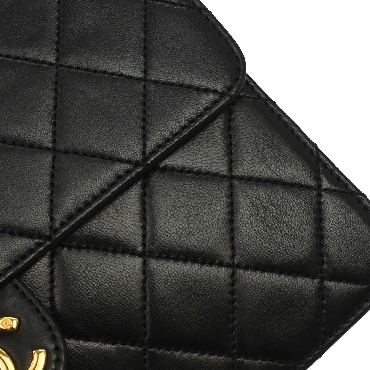 Chanel 1997-1999 Black Lambskin Pushlock Small Half Flap Shoulder Bag