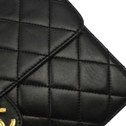 Chanel 1997-1999 Black Lambskin Pushlock Small Half Flap Shoulder Bag