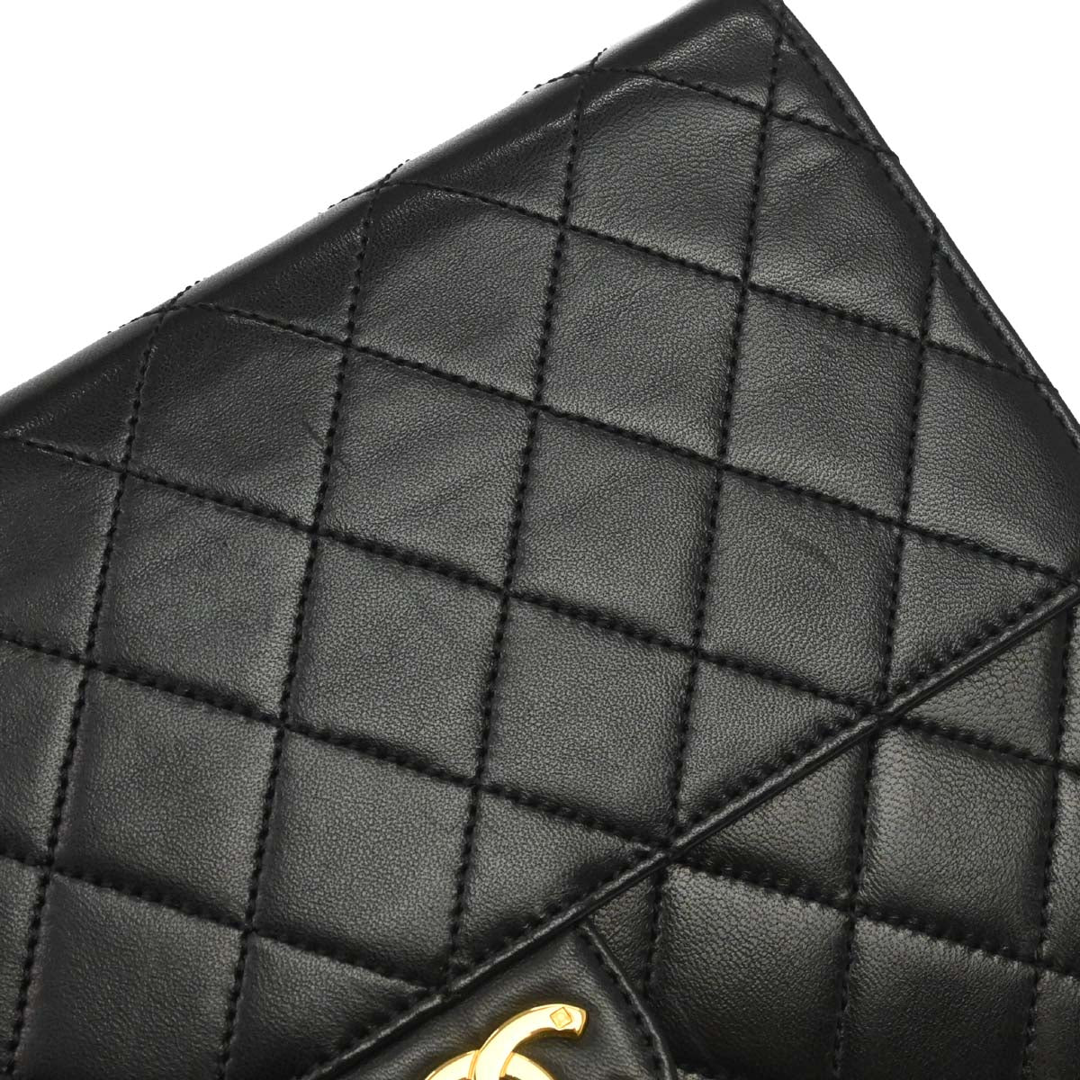 Chanel 1997-1999 Black Lambskin Pushlock Small Half Flap Shoulder Bag