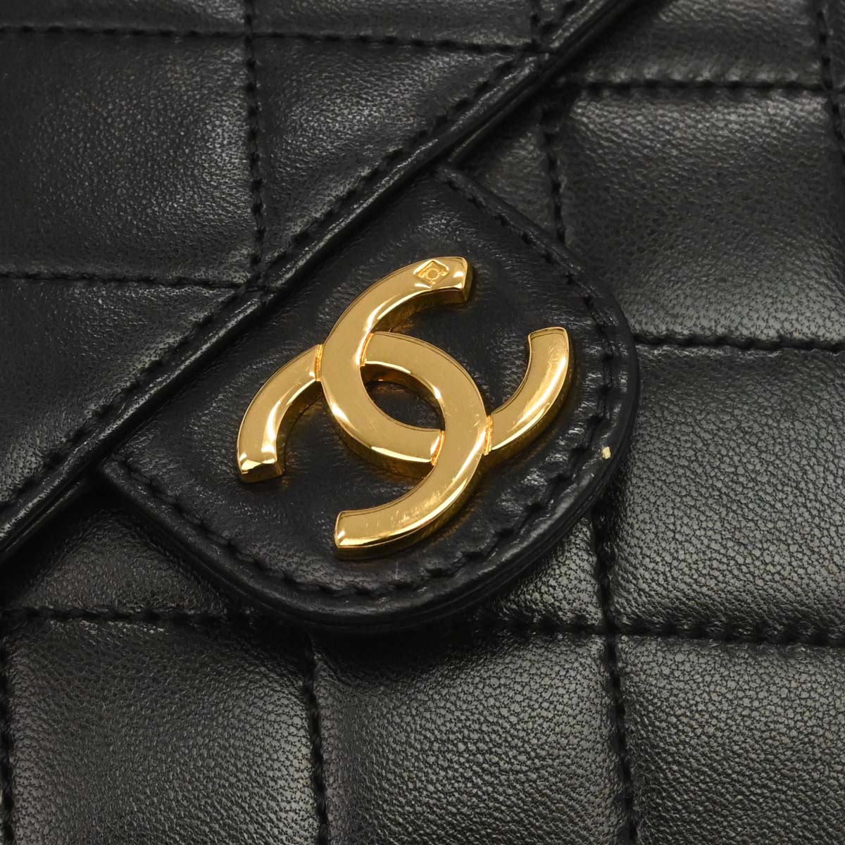 Chanel 1997-1999 Black Lambskin Pushlock Small Half Flap Shoulder Bag