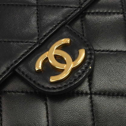 Chanel 1997-1999 Black Lambskin Pushlock Small Half Flap Shoulder Bag