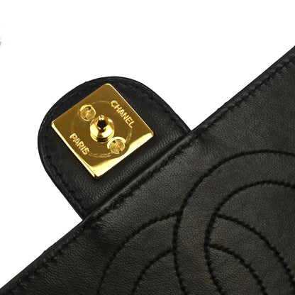 Chanel 1997-1999 Black Lambskin Pushlock Small Half Flap Shoulder Bag
