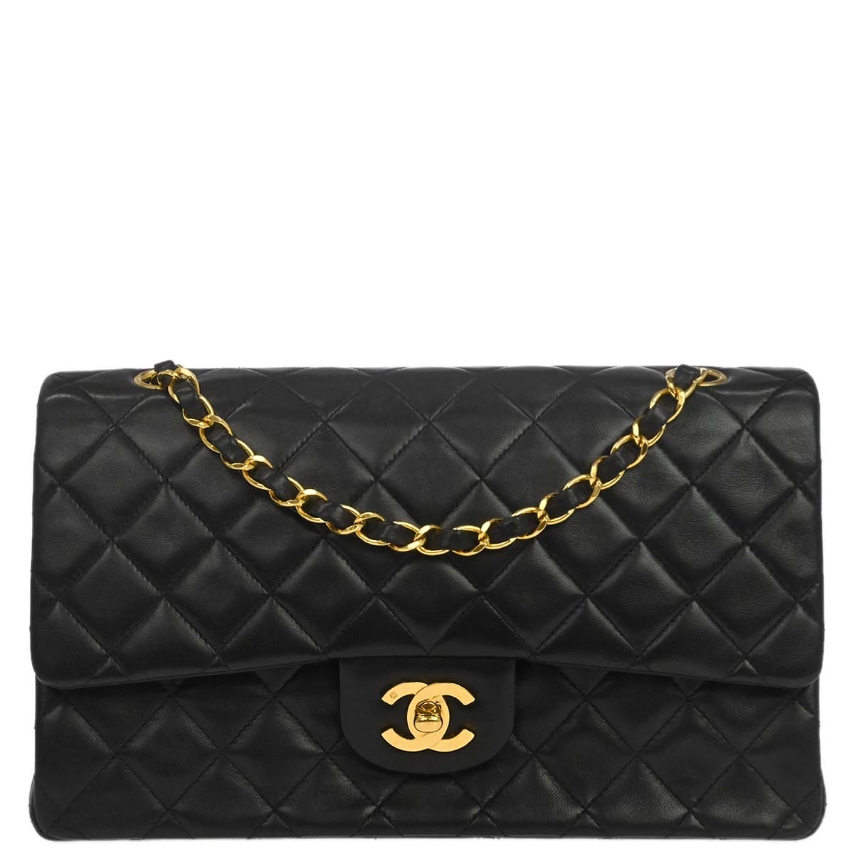 Chanel Black Lambskin Medium Classic Double Flap Shoulder Bag