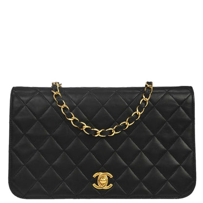 Chanel Black Lambskin Turnlock Small Full Flap Shoulder Bag