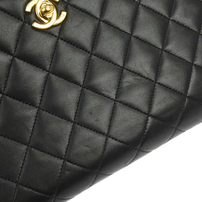 Chanel Black Lambskin Turnlock Small Full Flap Shoulder Bag