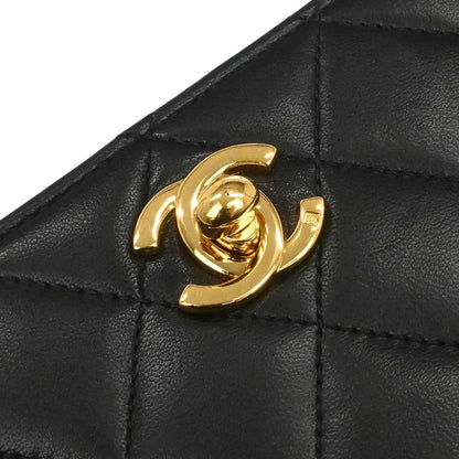 Chanel Black Lambskin Turnlock Small Full Flap Shoulder Bag