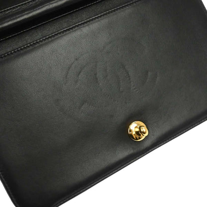 Chanel Black Lambskin Turnlock Small Full Flap Shoulder Bag