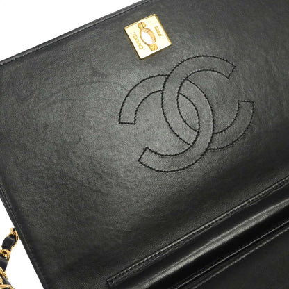 Chanel Black Lambskin Turnlock Small Full Flap Shoulder Bag