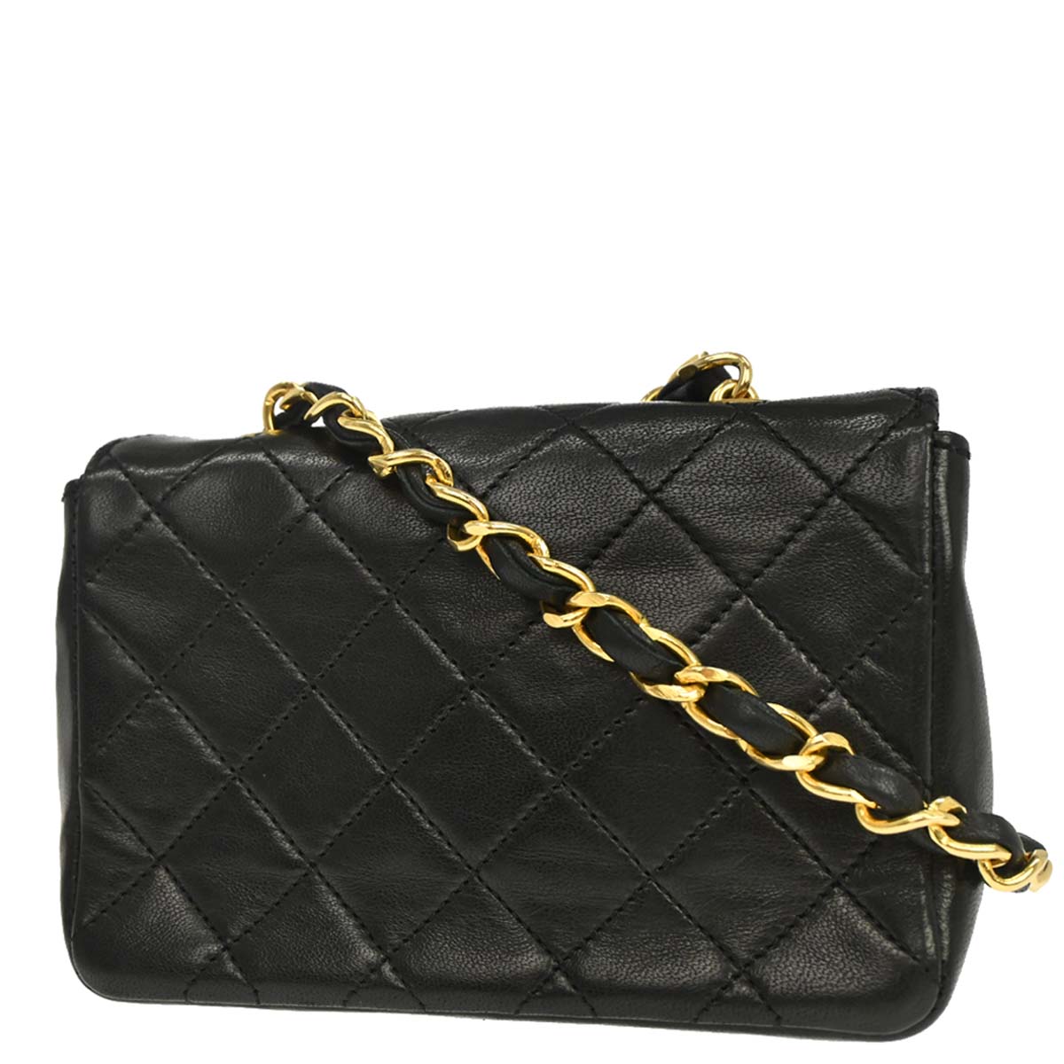 Chanel 1989-1991 Black Lambskin Straight Flap Shoulder Bag