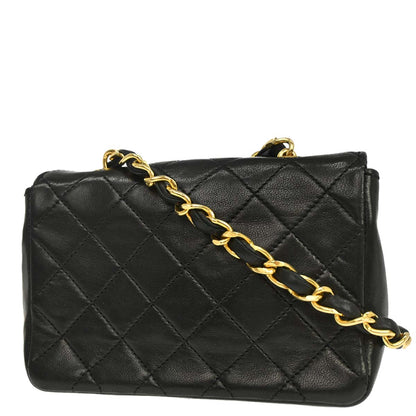 Chanel 1989-1991 Black Lambskin Straight Flap Shoulder Bag