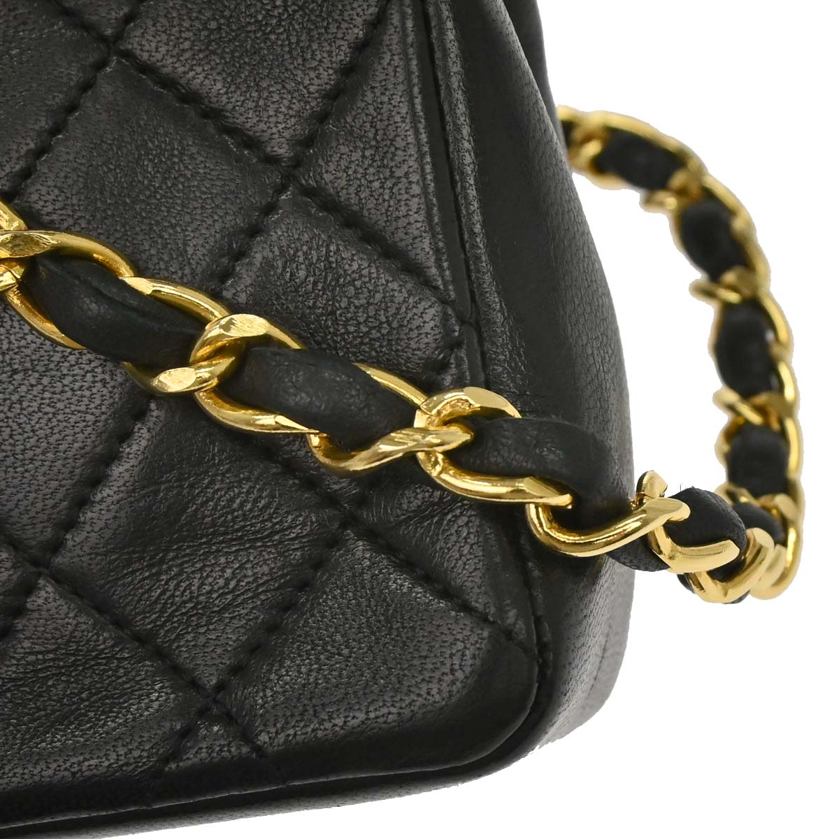 Chanel 1989-1991 Black Lambskin Straight Flap Shoulder Bag