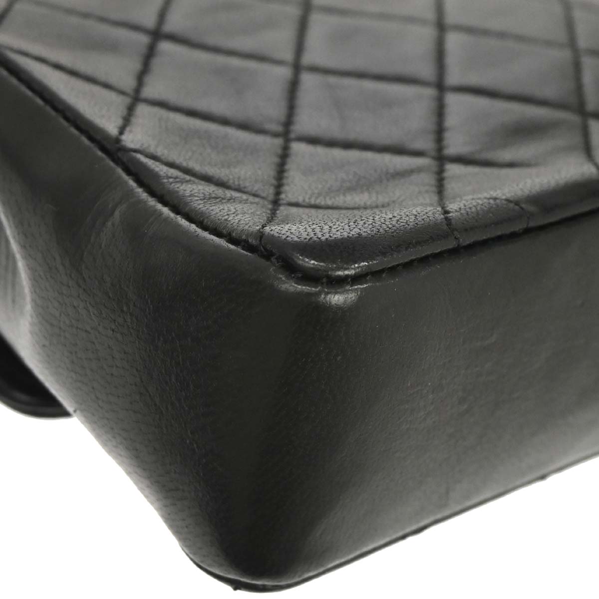 Chanel 1989-1991 Black Lambskin Straight Flap Shoulder Bag