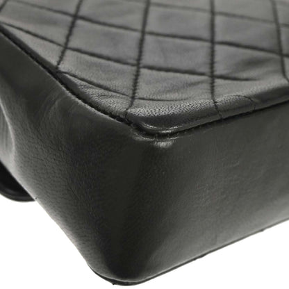 Chanel 1989-1991 Black Lambskin Straight Flap Shoulder Bag