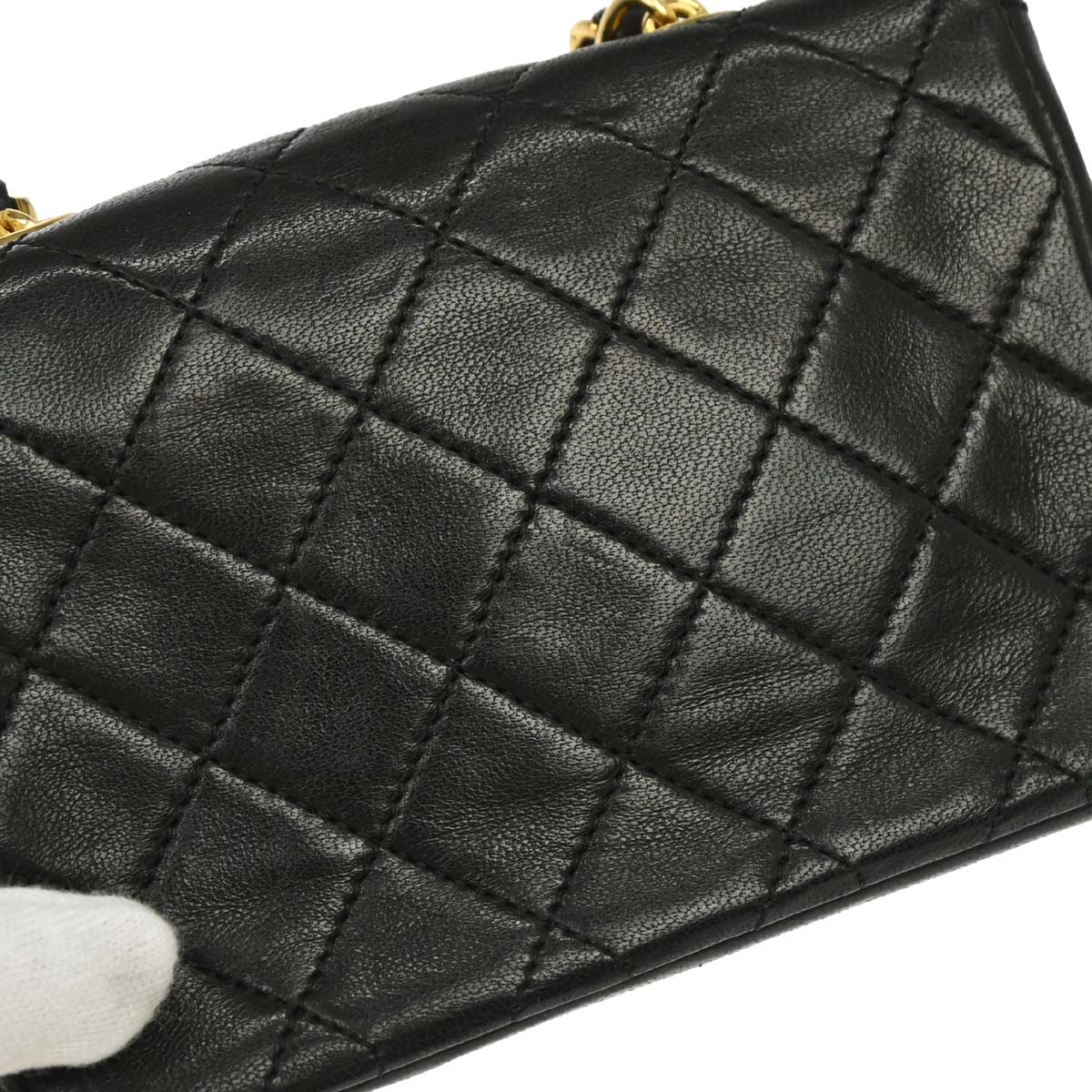 Chanel 1989-1991 Black Lambskin Straight Flap Shoulder Bag