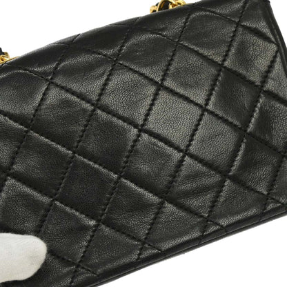 Chanel 1989-1991 Black Lambskin Straight Flap Shoulder Bag