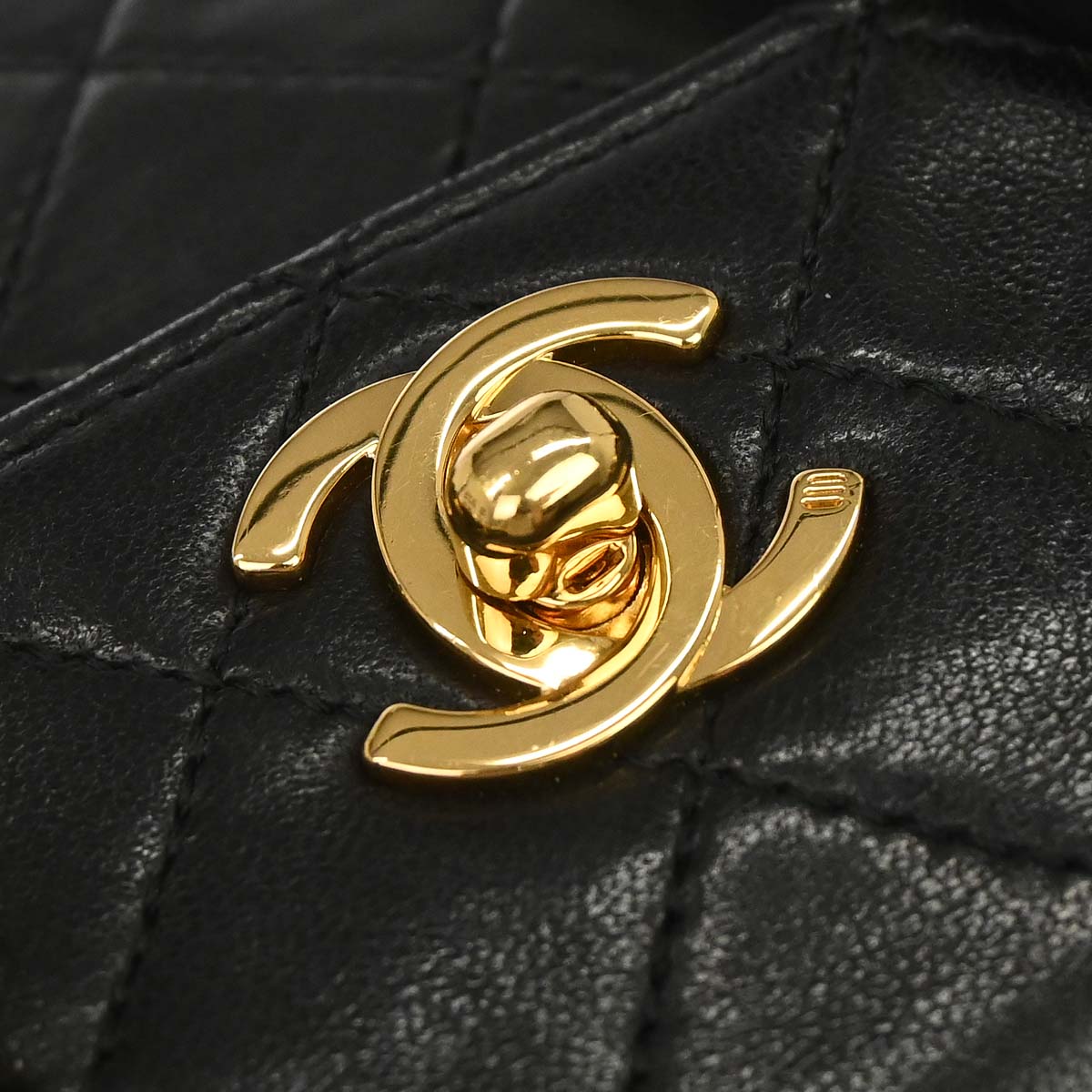 Chanel 1989-1991 Black Lambskin Straight Flap Shoulder Bag