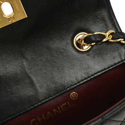 Chanel 1989-1991 Black Lambskin Straight Flap Shoulder Bag