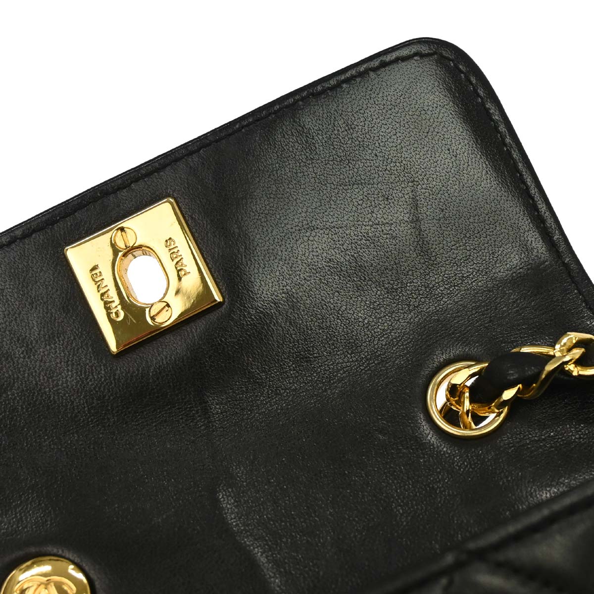 Chanel 1989-1991 Black Lambskin Straight Flap Shoulder Bag