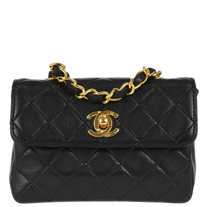 Chanel 1989-1991 Black Lambskin Straight Flap Shoulder Bag