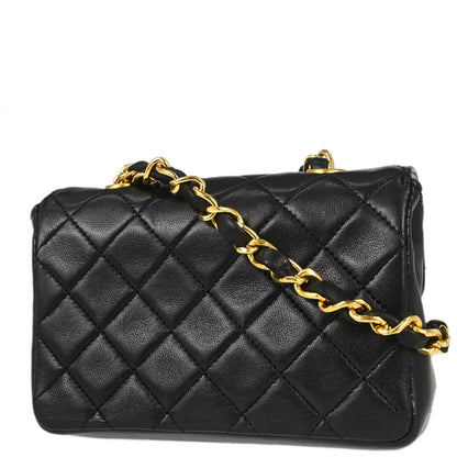 Chanel 1989-1991 Black Lambskin Straight Flap Shoulder Bag
