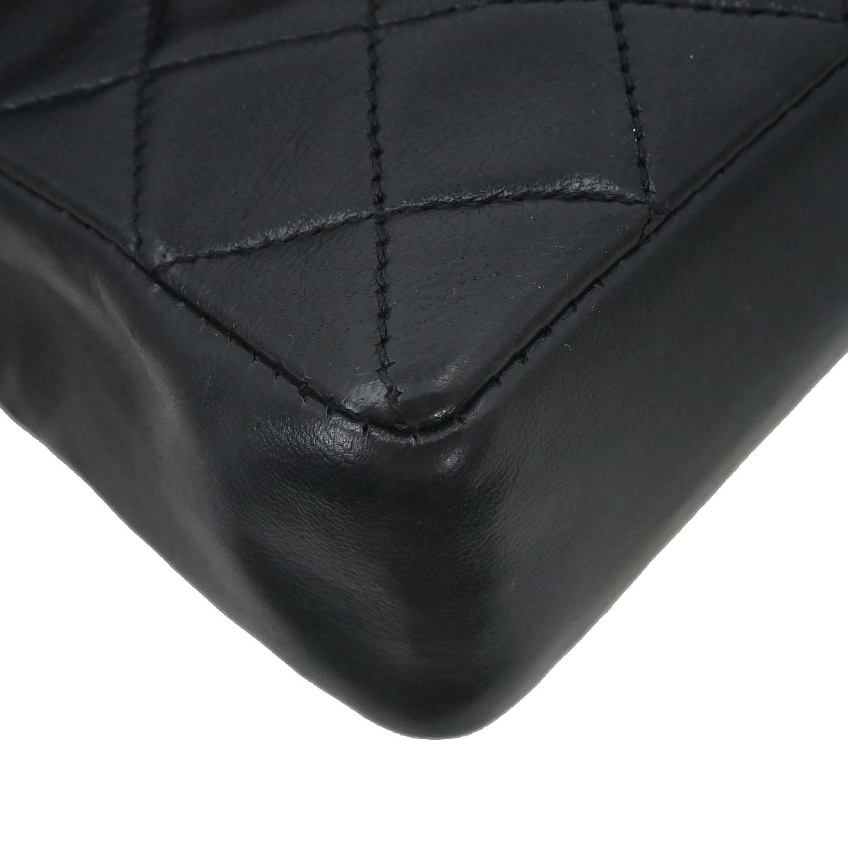 Chanel 1989-1991 Black Lambskin Straight Flap Shoulder Bag