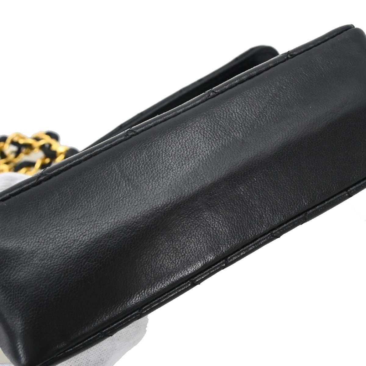 Chanel 1989-1991 Black Lambskin Straight Flap Shoulder Bag