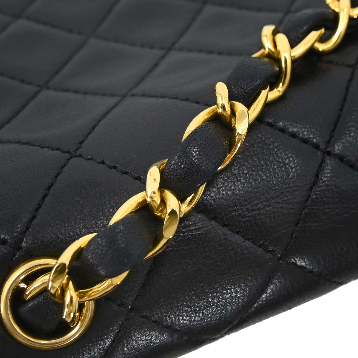 Chanel 1989-1991 Black Lambskin Straight Flap Shoulder Bag