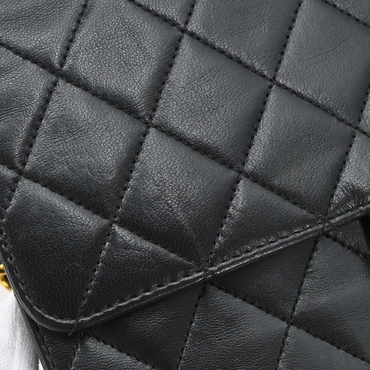 Chanel 1997-1999 Black Lambskin Pushlock Small Half Flap Shoulder Bag
