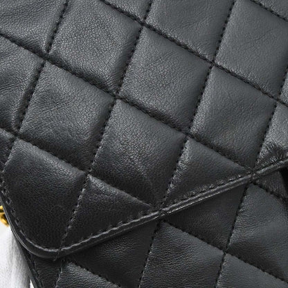 Chanel 1997-1999 Black Lambskin Pushlock Small Half Flap Shoulder Bag
