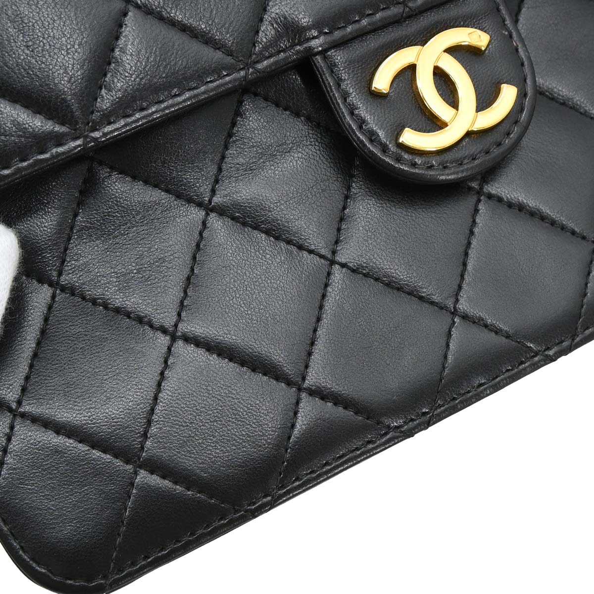 Chanel 1997-1999 Black Lambskin Pushlock Small Half Flap Shoulder Bag