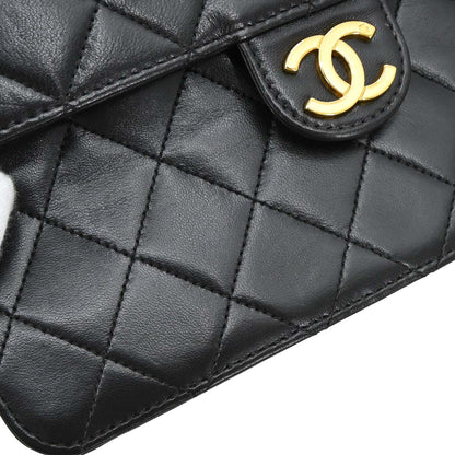 Chanel 1997-1999 Black Lambskin Pushlock Small Half Flap Shoulder Bag